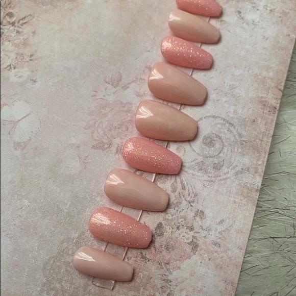 MODE CHANGE MARBLE PRESS ON NAILS PINK NUDE NEUTRAL SAKURA SHORT COFFIN SET SZ M - Picture 12 of 14